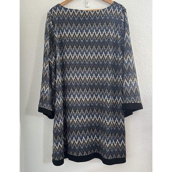 Cato Mini Sheath Dress Womens 22/24W Chevron Zig Zag‎ Knit Pullover Black Hem - Picture 4 of 8